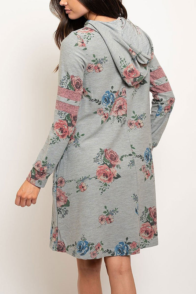 Floral long sleeve hoddie dress (EDWT2785)