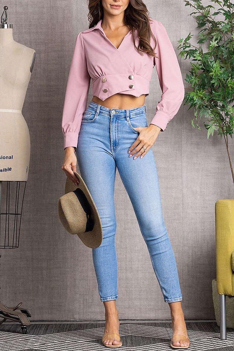 Collar long sleeves crop top blazer (EDSW3147)