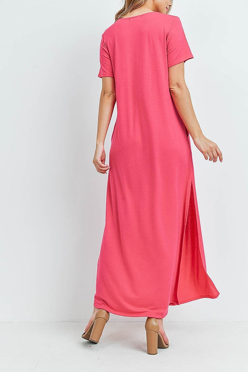 Crisscross neck short sleeve maxi pocket dress (DED6217)