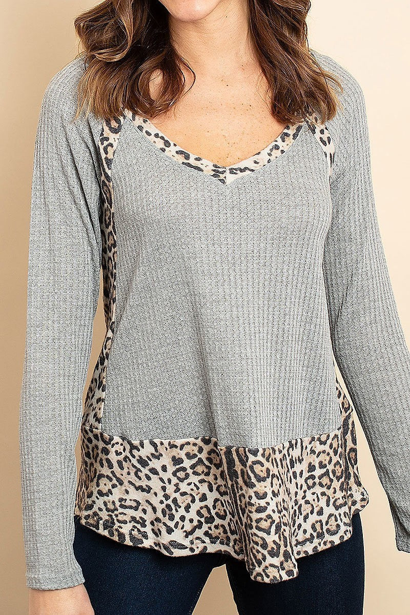 Animal print color block thermal top (ED8014)