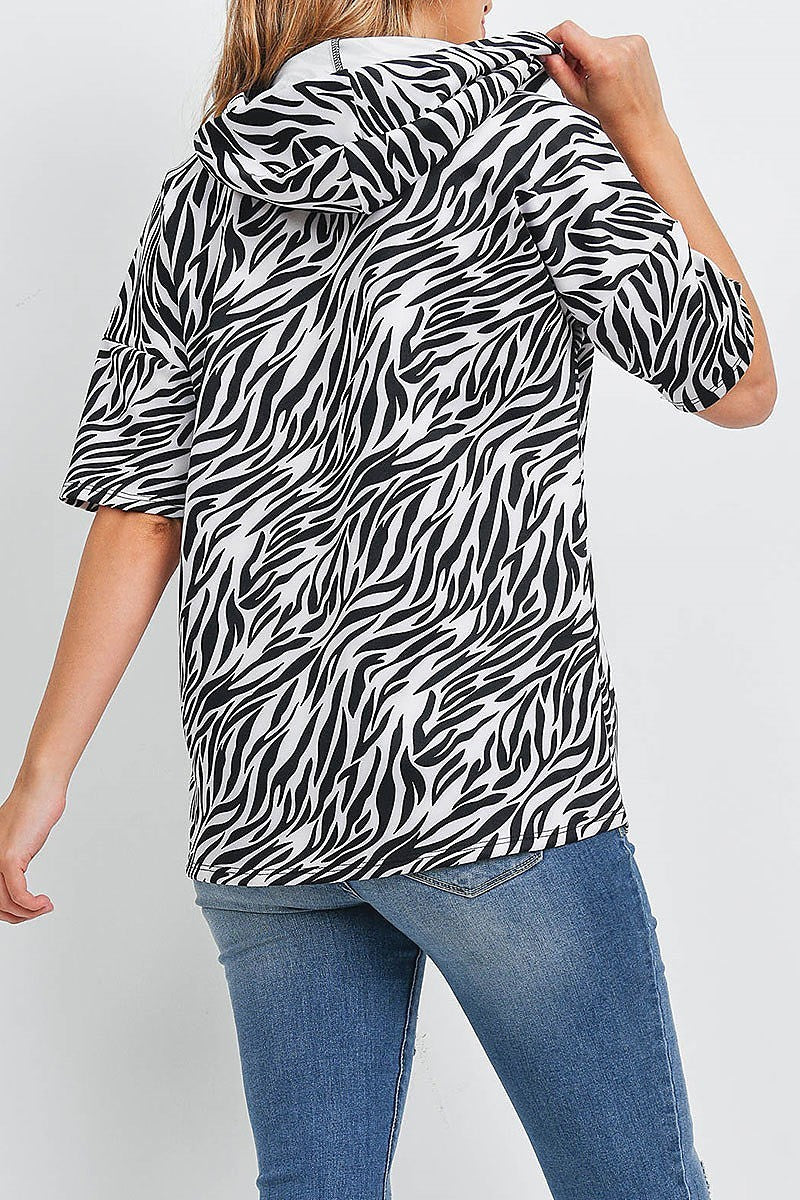 Short sleeve zebra print hoodie (EF1869)