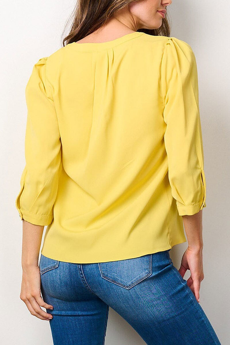 3/4 sleeves v-neck blouse top (EFWT7766)