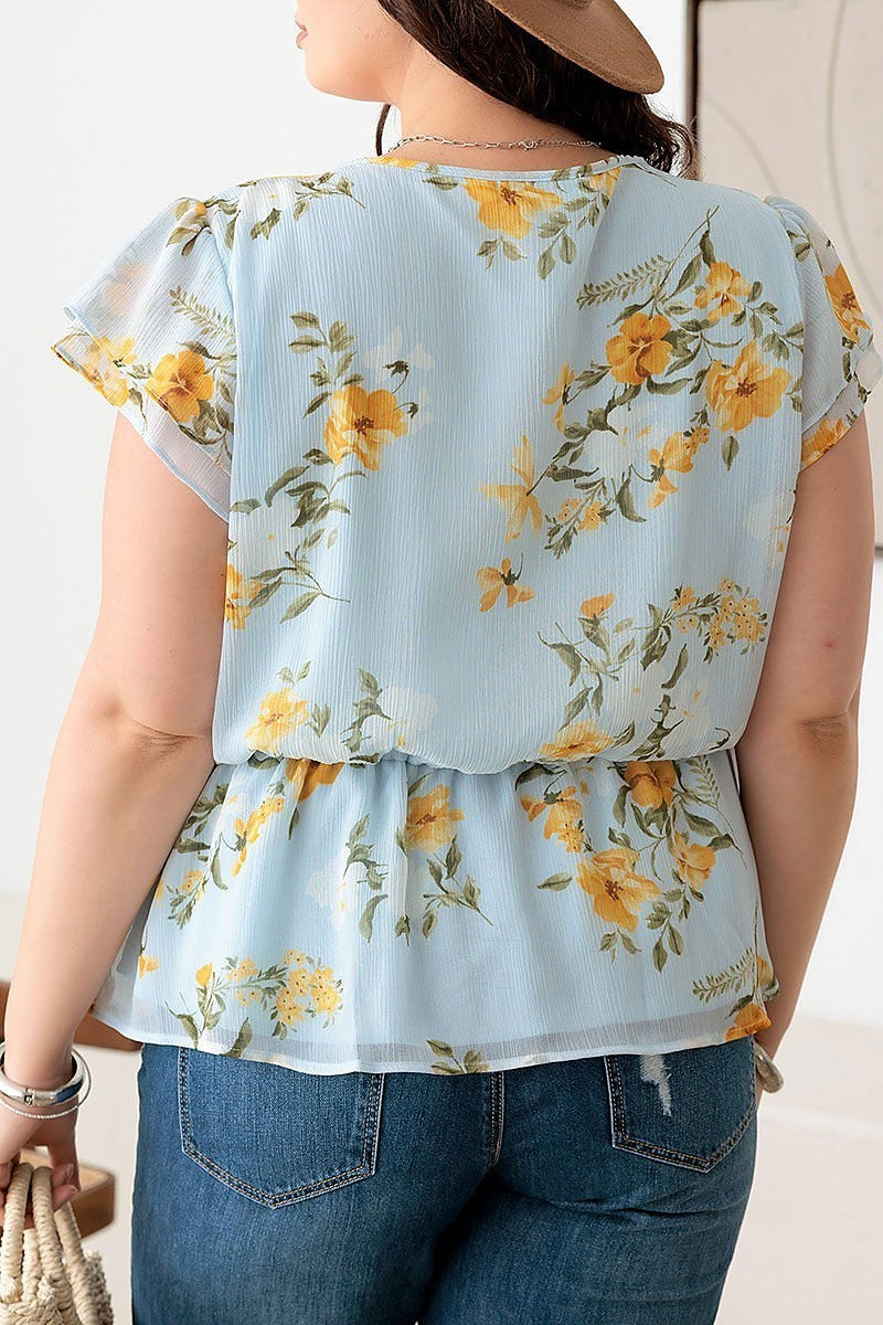 Ruffle hem floral wrap top (TED2995)