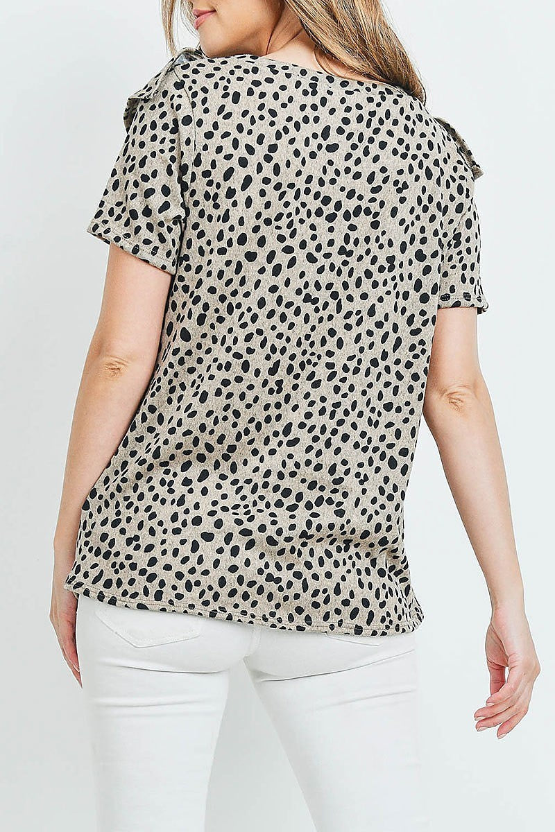 V shape ruffle detail leopard print top (ED9025)