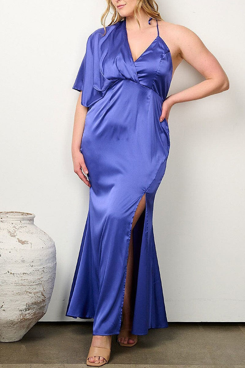 One shoulder open back bodycon maxi dress (EFWT6729)