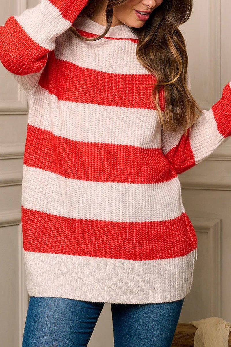 Long sleeve colorblock stripes pullover sweater (EFWT5757)