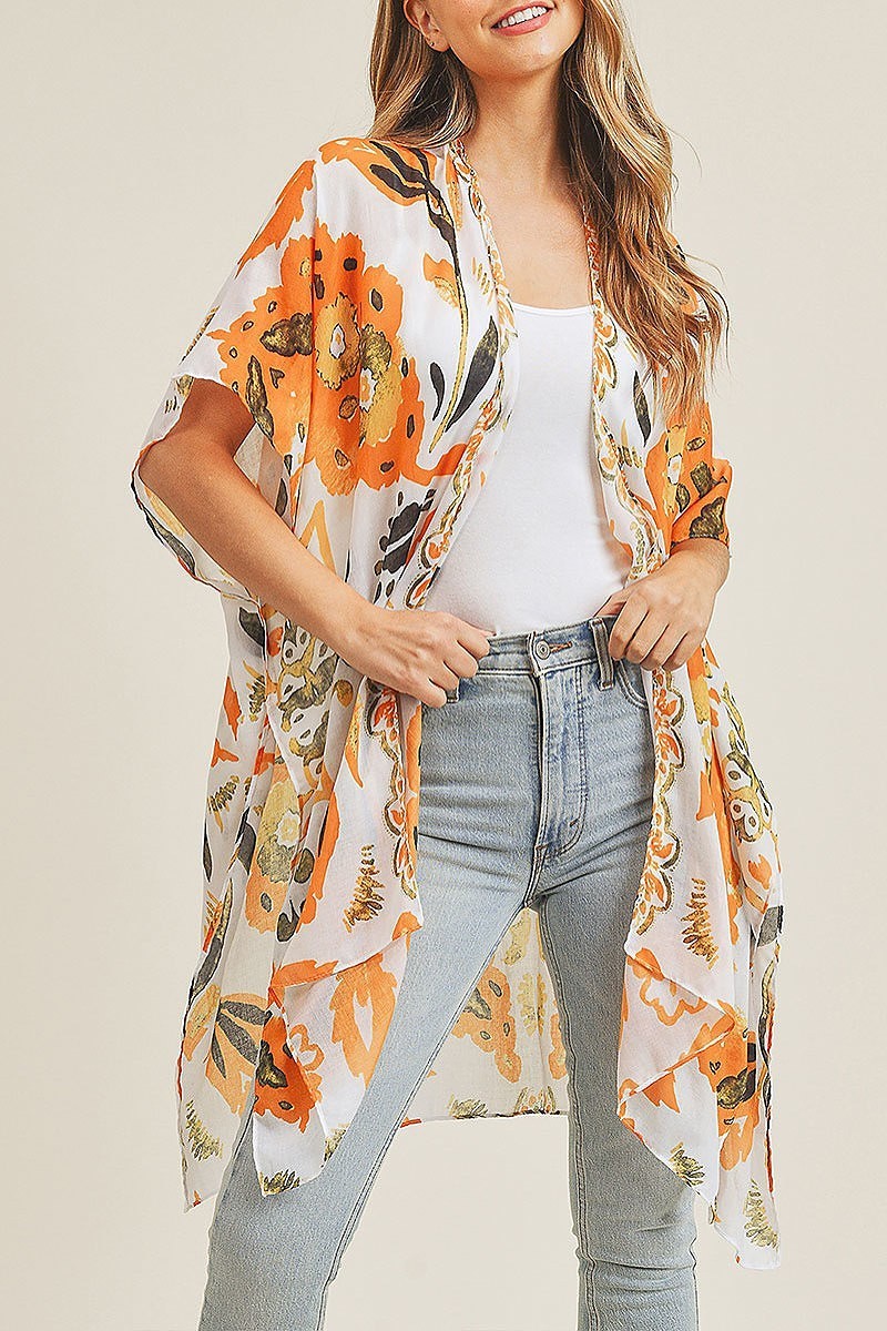 Bohemian floral print open front kimono (EF3229)