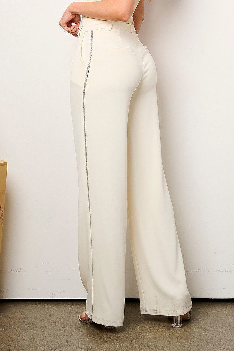 Button closure pleated wide leg palazzo pants (EFWT9080)