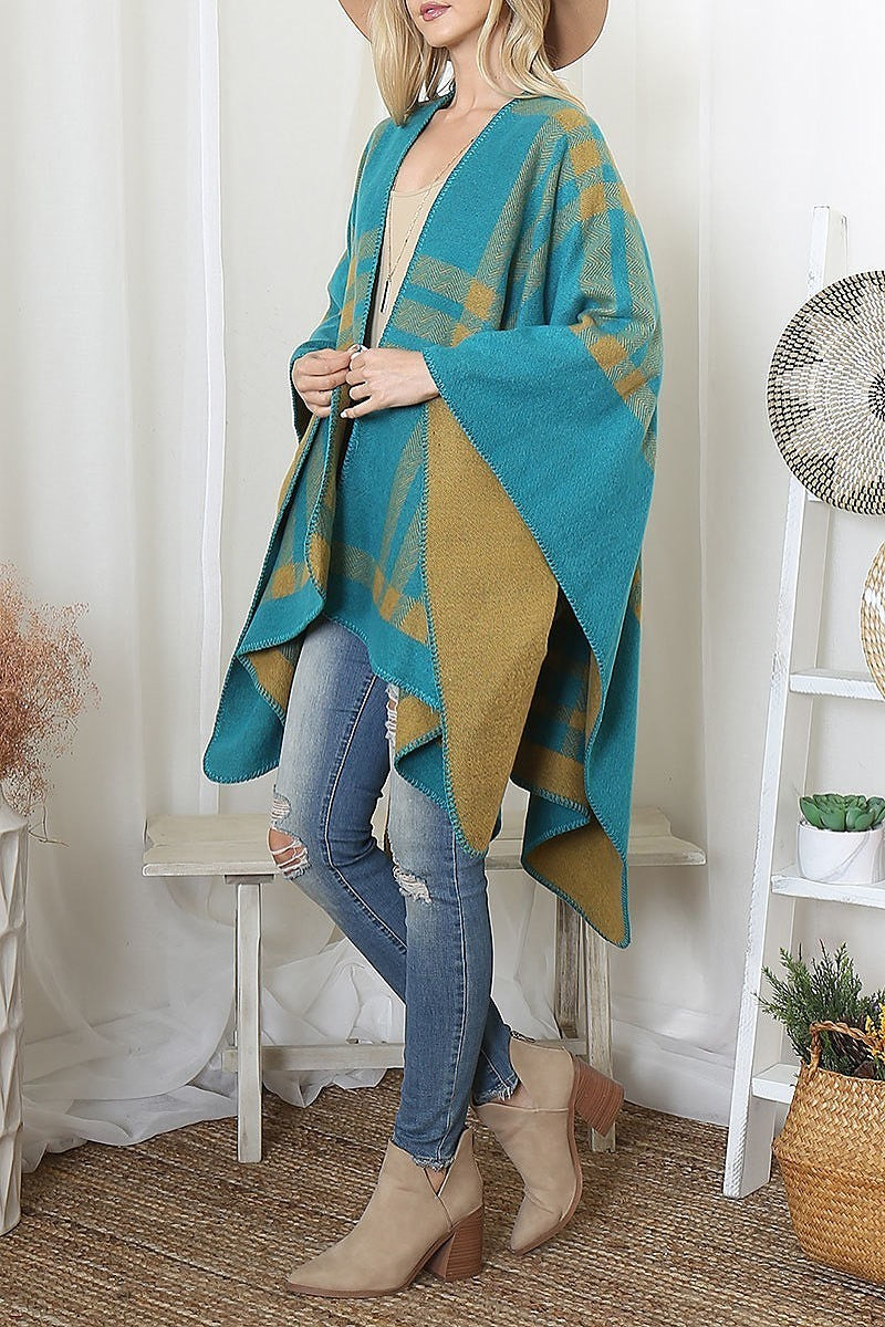 Plaid knit warmer open front kimono (DGS6095)