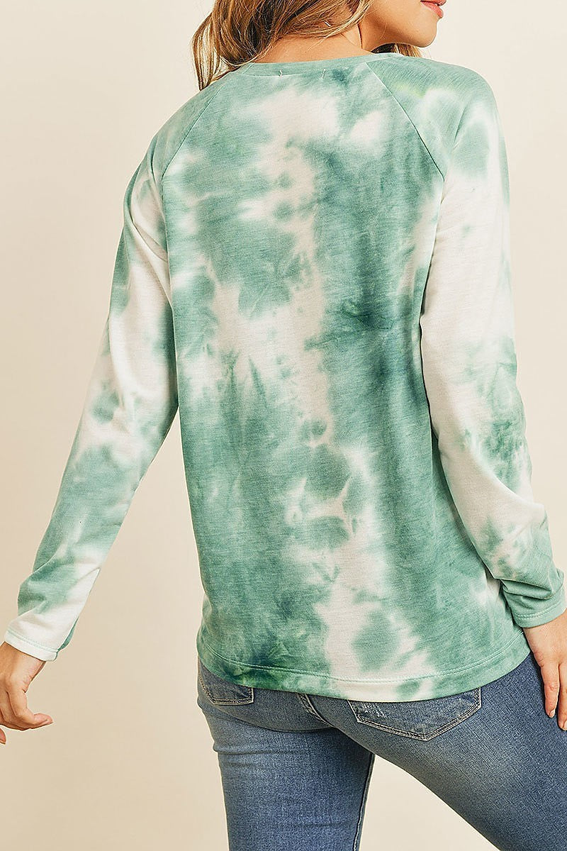 Tie dye round neck long sleeved top (ED8241)