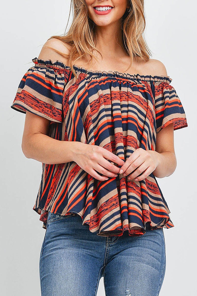 Off shoulder loose fit stripe swing top (EF1245)