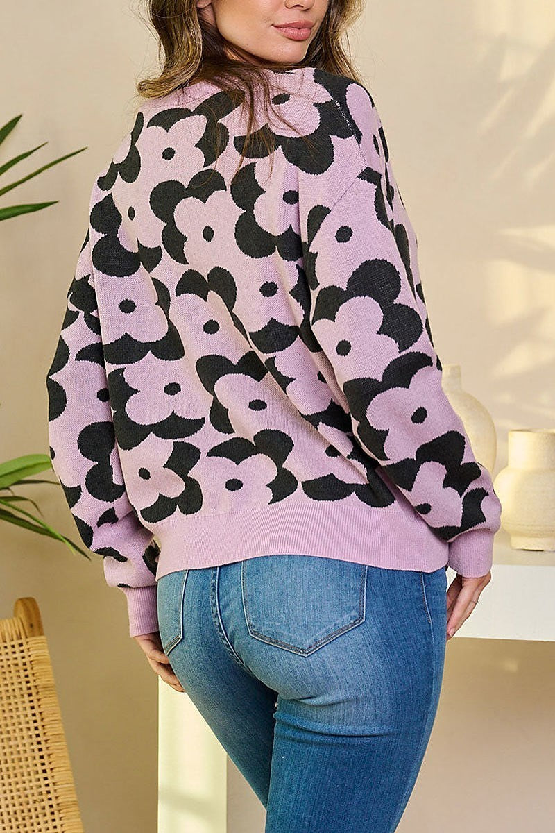 Long sleeve pullover floral sweater (EFWT6129)