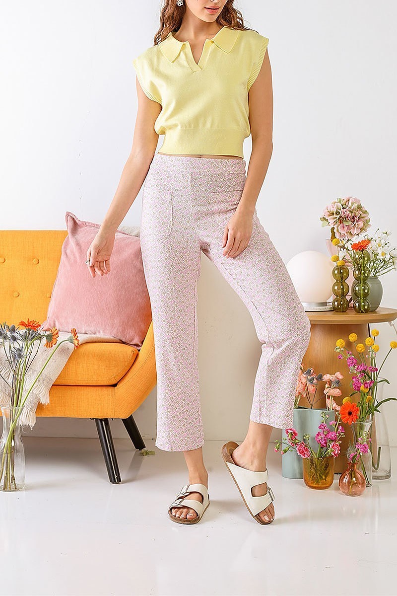 Chamomile print pocket detail high waist pants (TED1336)