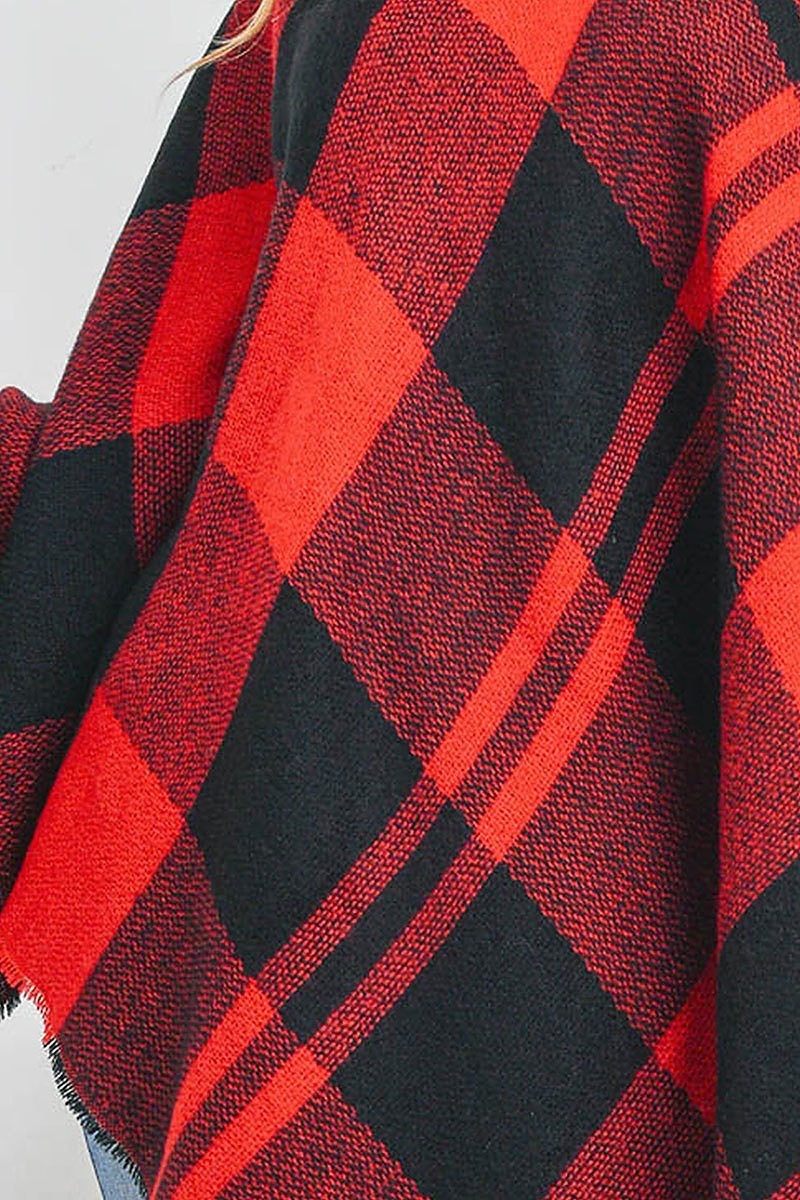 Plaid knitted turtlekneck poncho (DGS5458)