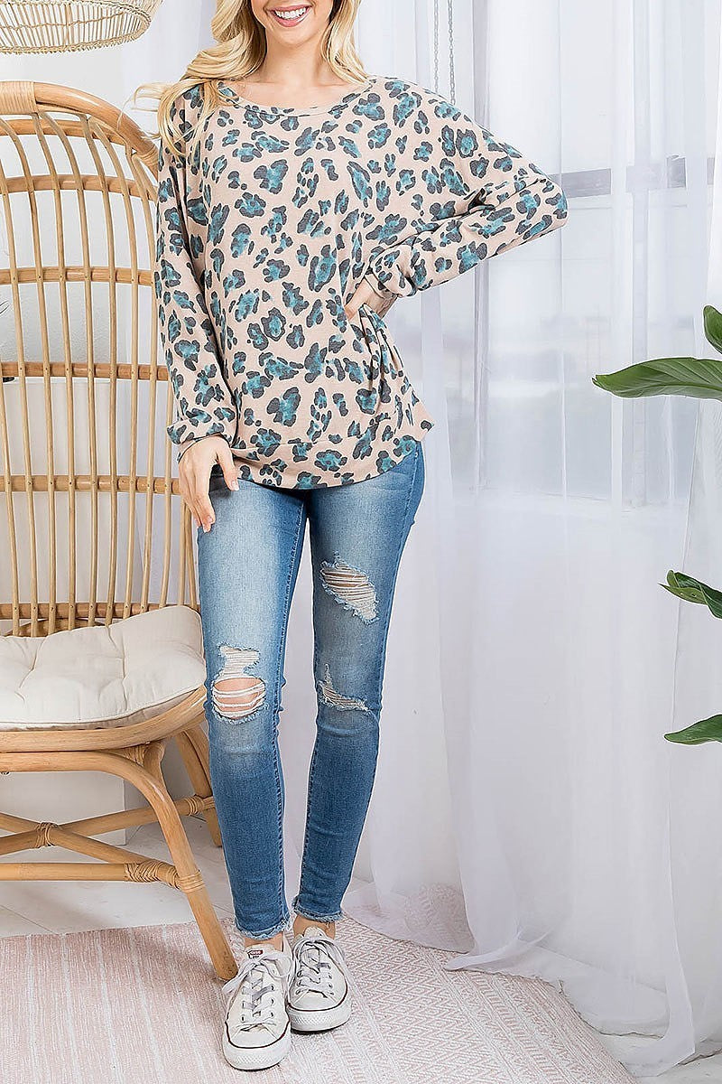 Round neck animal print loose fit top (EF2843)