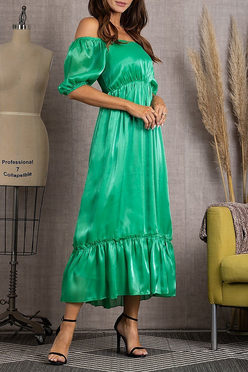 Off shoulder ruffle tiered maxi dress (EDSW3776)