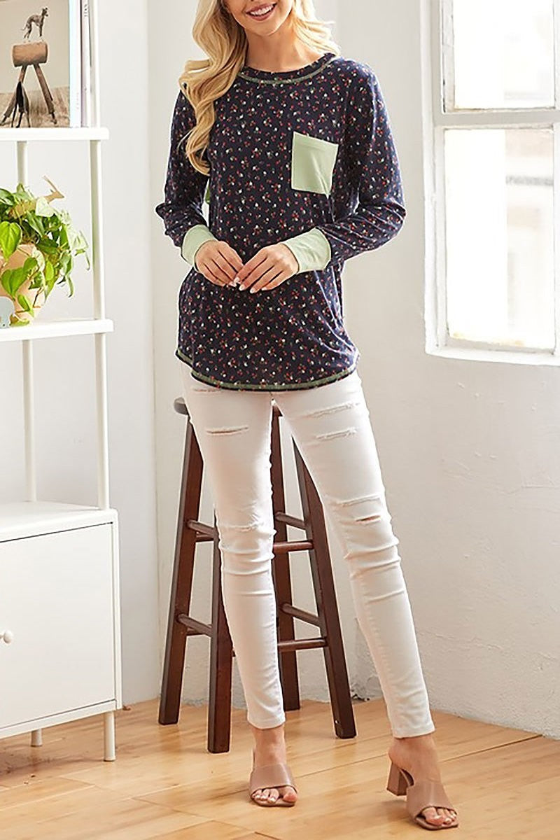 Solid pocket floral top (EF4964)