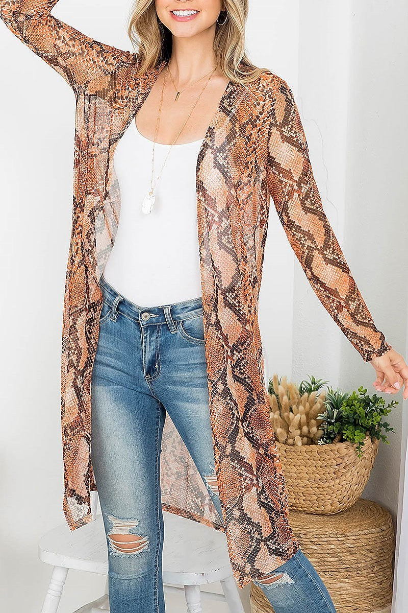 Snake print sheer kimono top (EF4336)