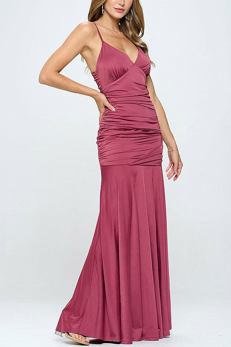 Sleeveless v-neck front slit maxi dress (EFWT1409)