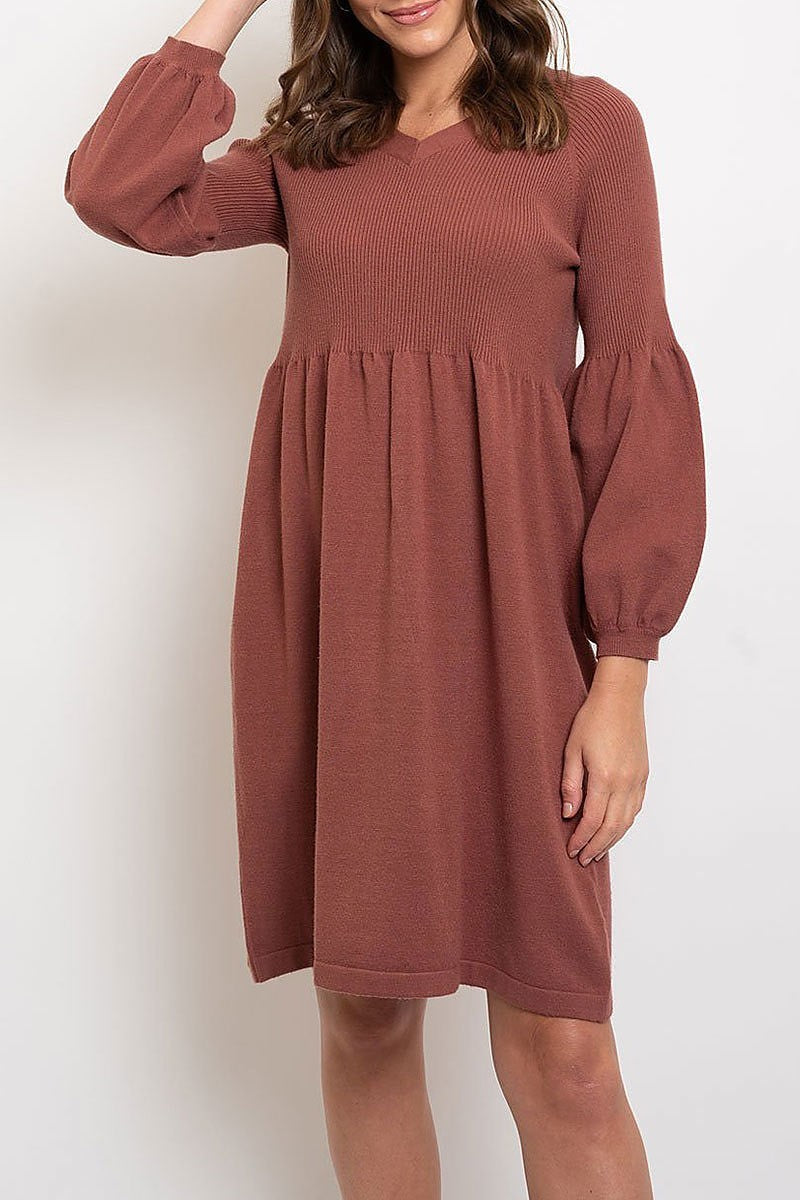 Bubble sleeve baby doll sweater dress (EDWT2121)