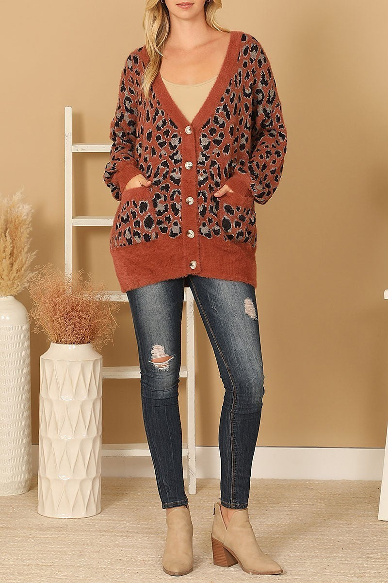 Furry leopard button down cardigan (DGS6708)