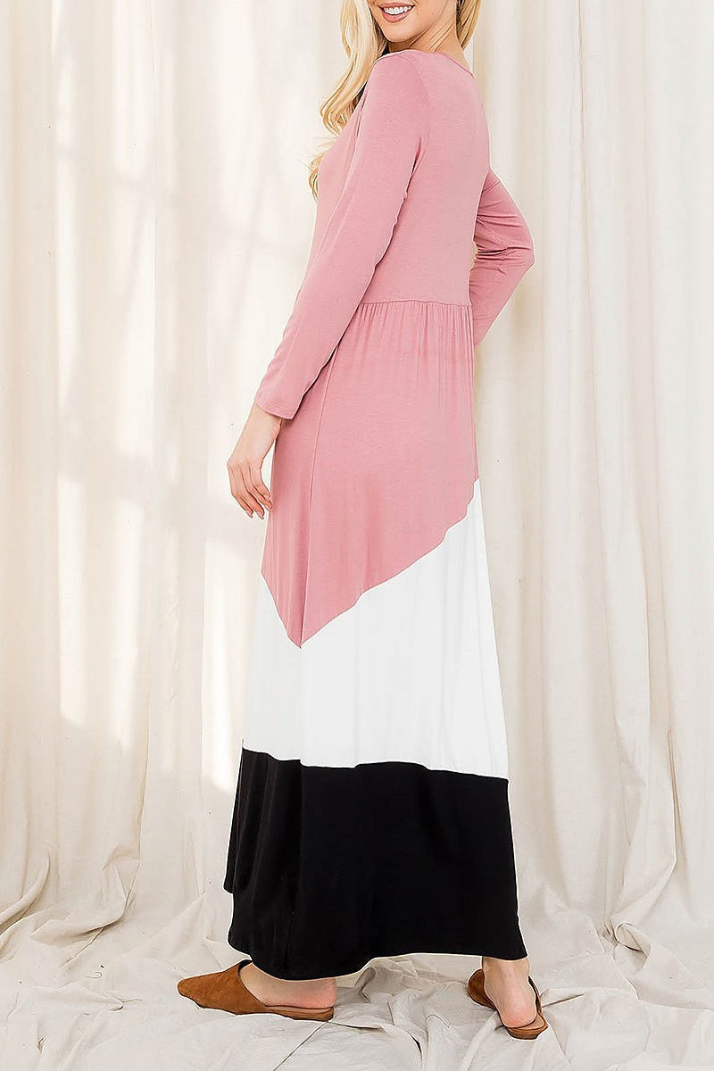 Color block baby doll maxi dress (DED7202)