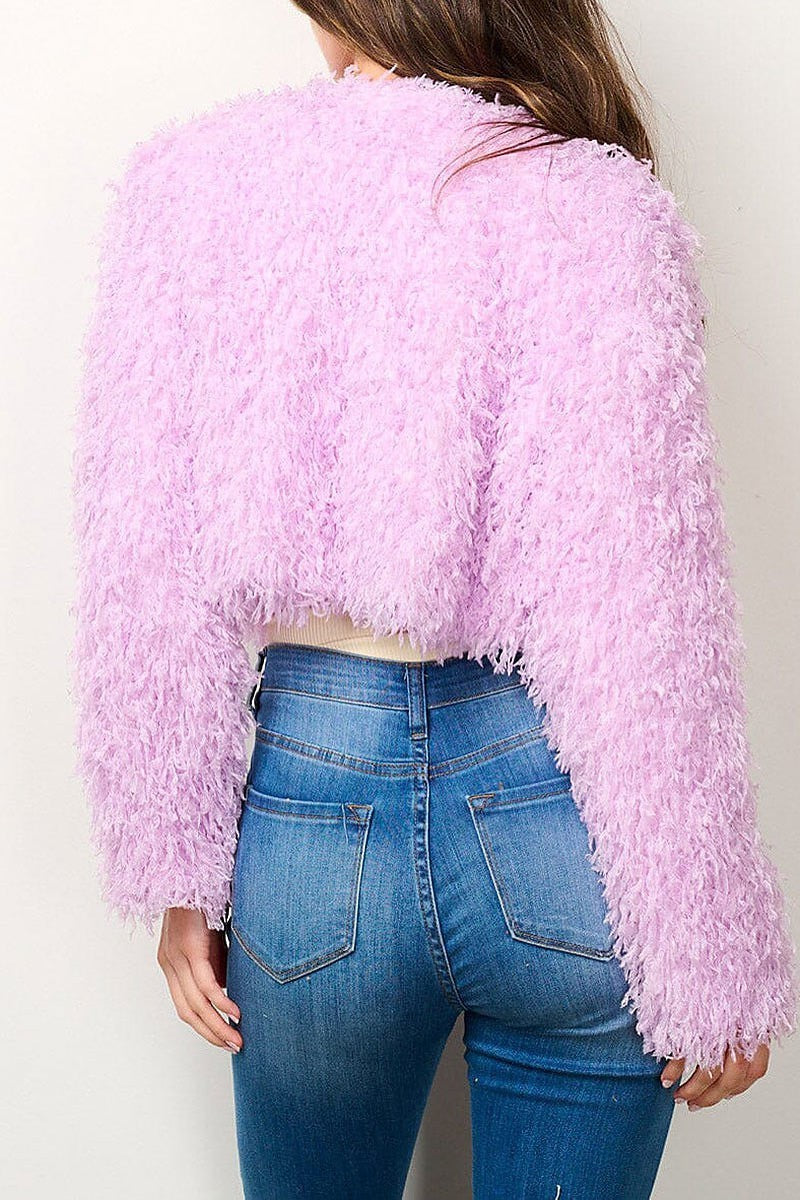 Long sleeve open front fuzzy blazer (EFWT6962)