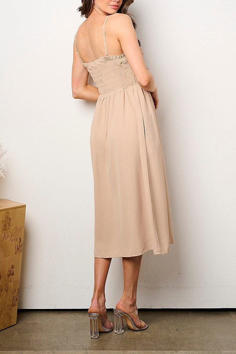 Sleeveless button up smock midi dress (EFWT8736)