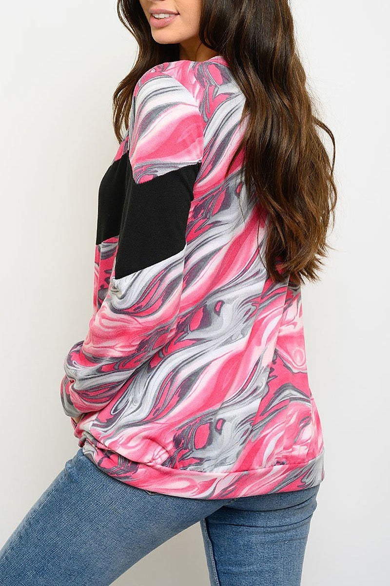 Color block tie dye pocket detail top (EDWT3063)