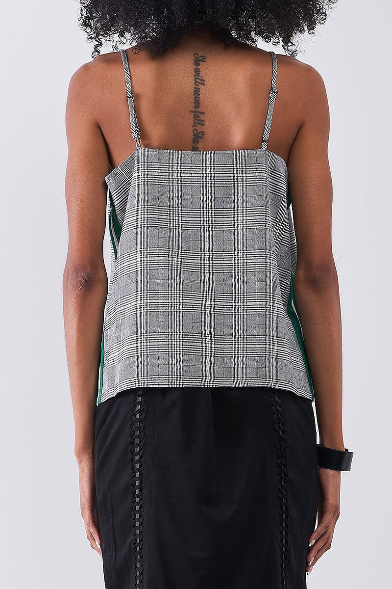 Side contrast trim plaid cami top (TDG8196)