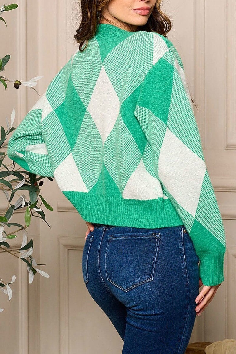 Long sleeve open front colorblock sweater (EFWT5425)