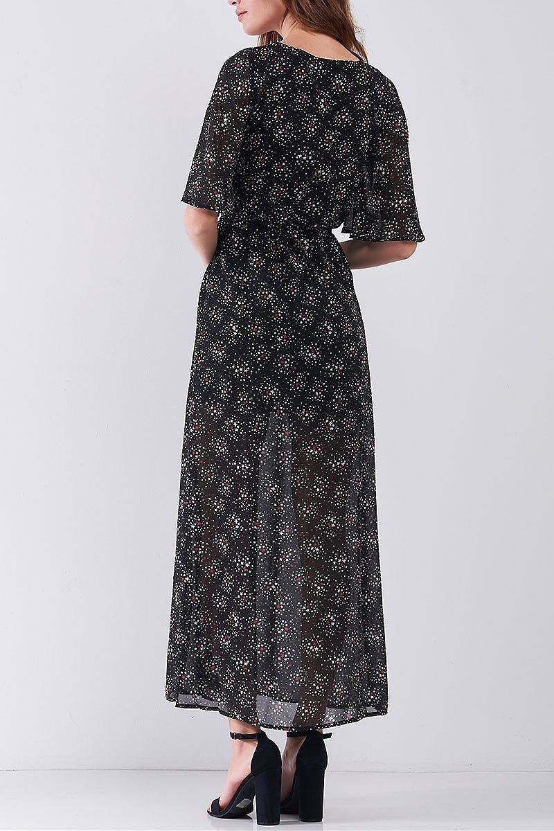 Multi star print wrap front maxi dress (TDG8291)