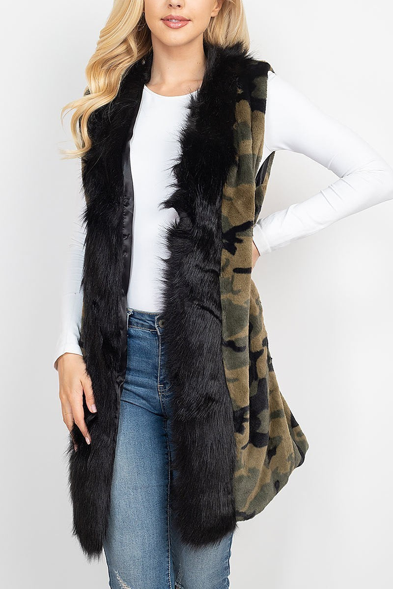 Camo faux fur trim vest lined (DGS5303)