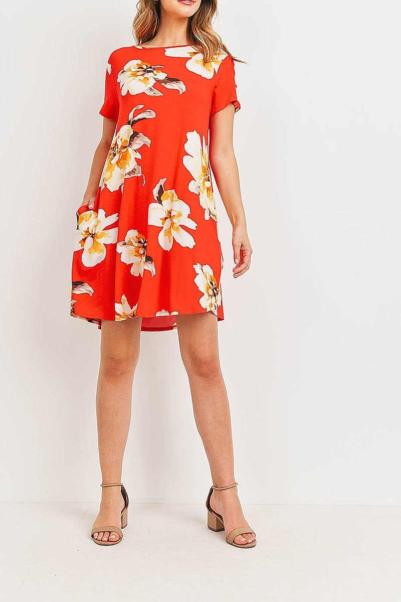 Painterly floral print round neck dress (DED6064)