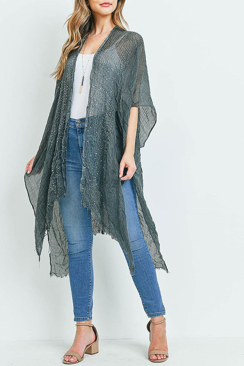 Glittered fringed open cardigan (EF4182)