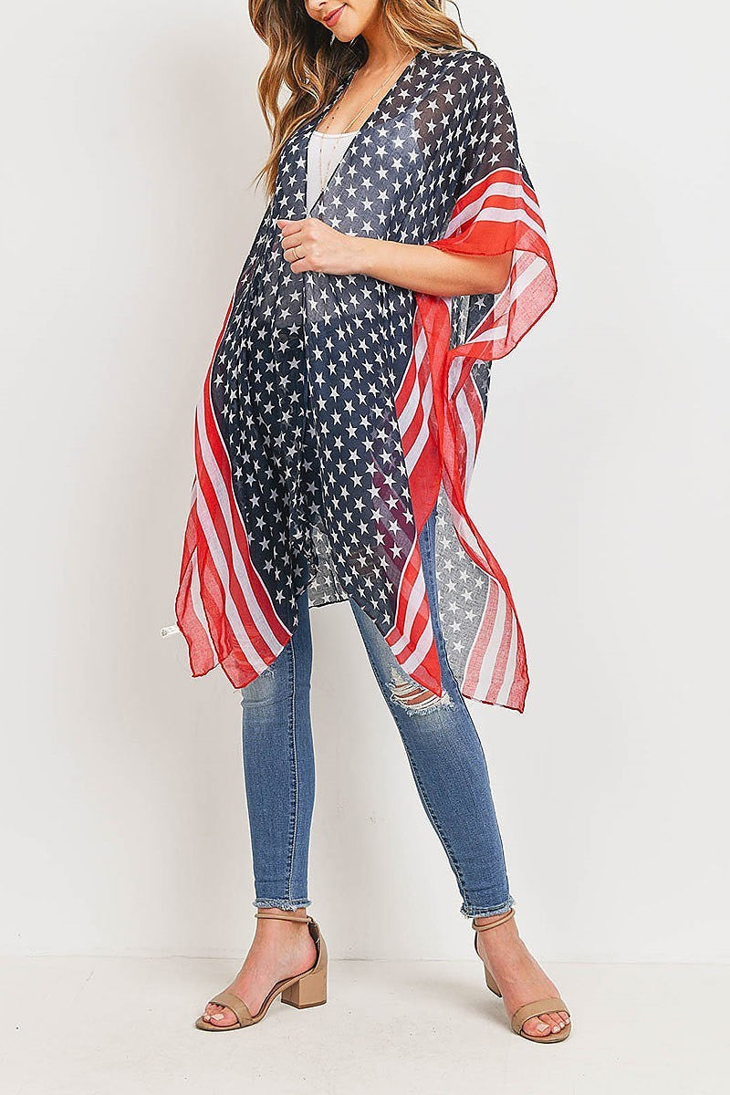 Stripe trim american flag kimono (ED9306)