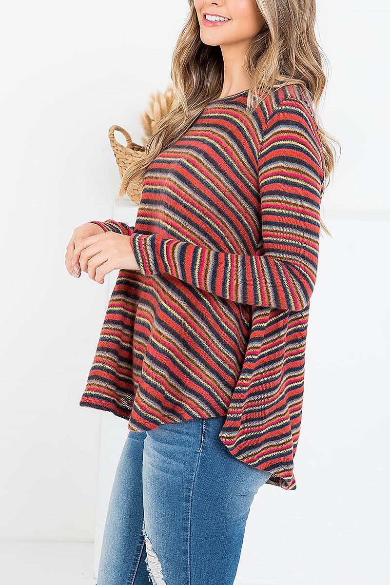 Multi stripe round neck loose fit top (EF2443)