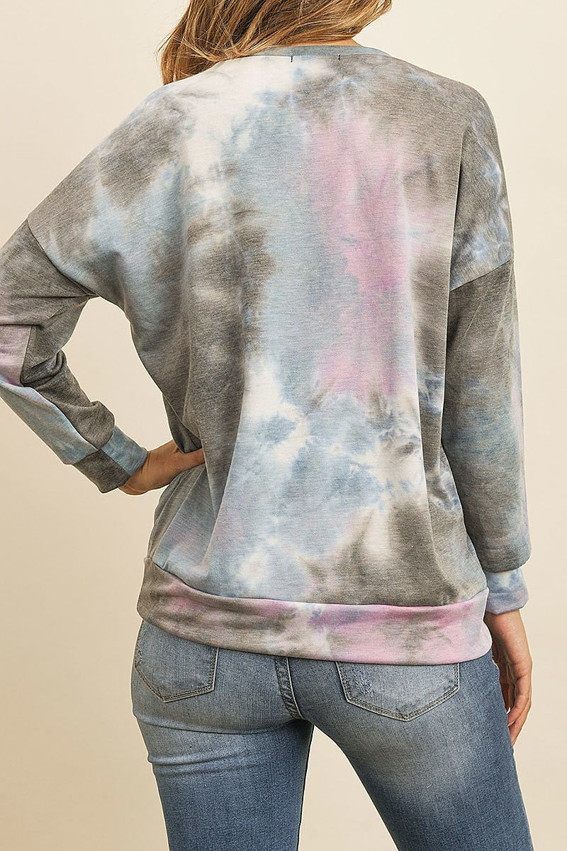 Fleeced french terry tie dye pullover with kangaroo pockets (ED8381-1-1)