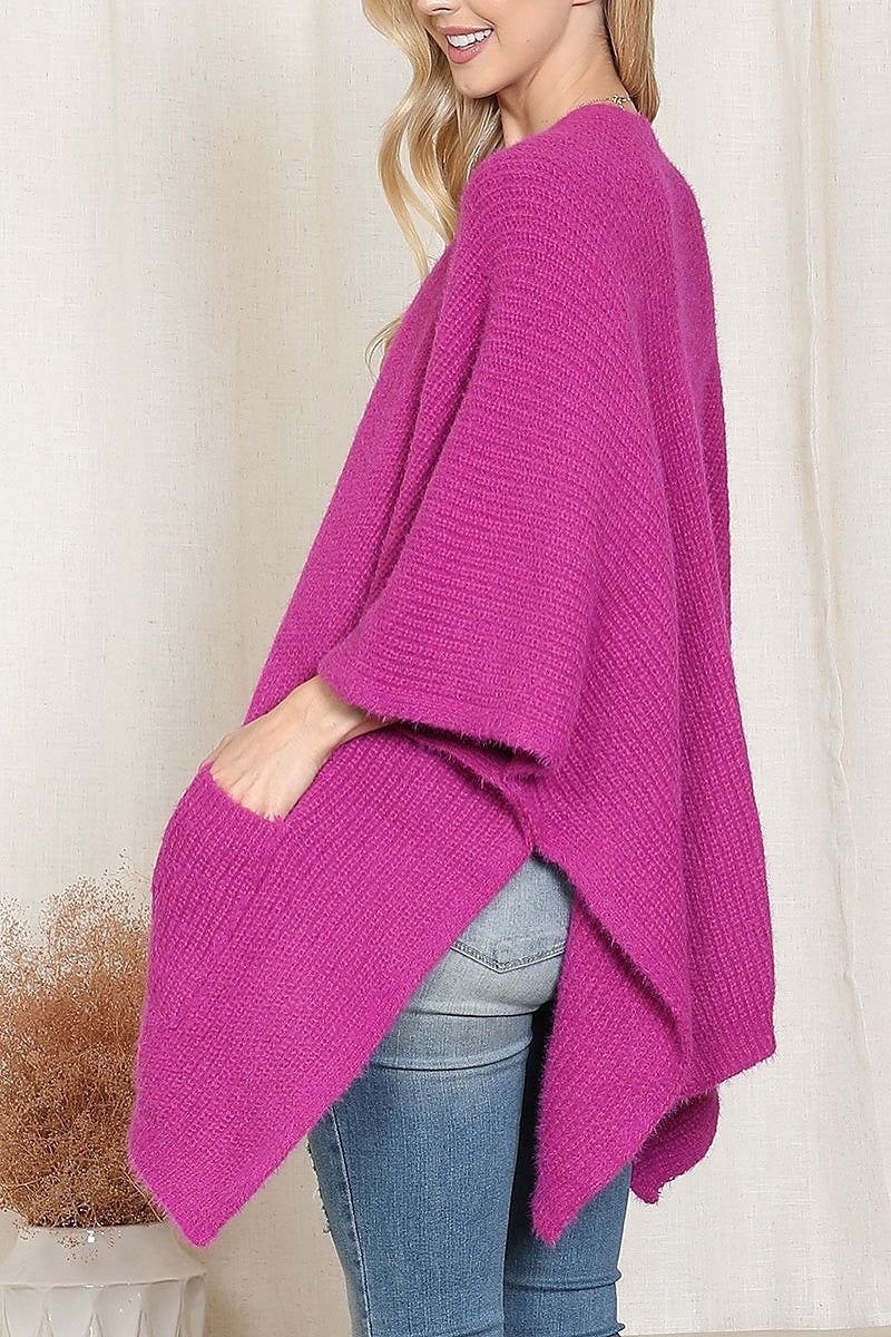 Knitted solid color with pocket kimono (DGS6312)