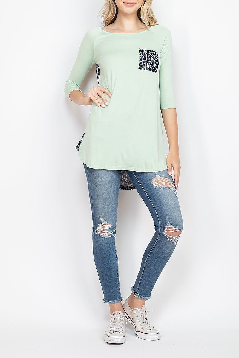 Animal print pocket color block top (EF1804)