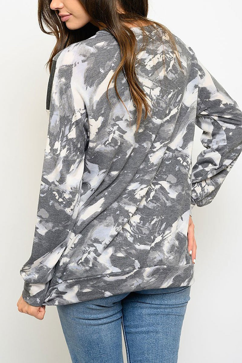 Long sleeve tie dye contrast top (EDWT3052)