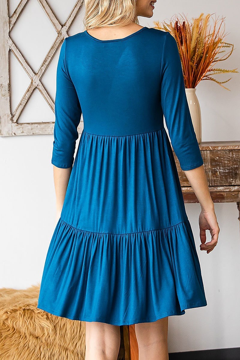 Round neck button front tiered dress (DED8060)