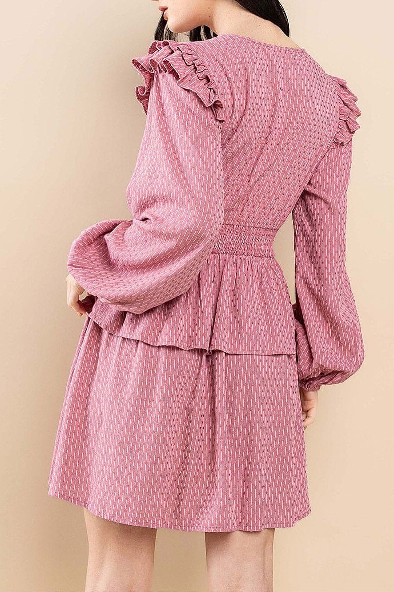 Long sleeve ruffle smock waist mini dress (EGWT1934)