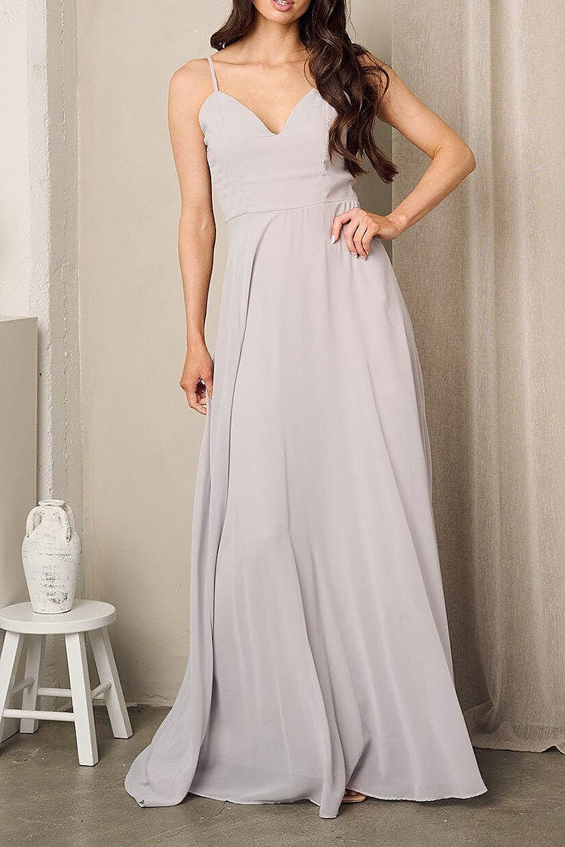 Sleeveless v-neck back detailed maxi gown dress (EFWT2408)