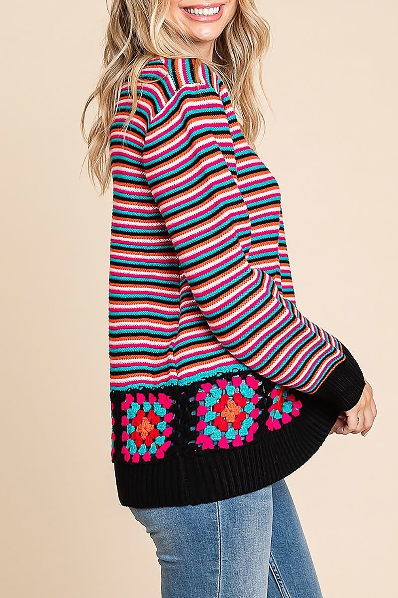 Stripe embroidered knit top (EDH1672)