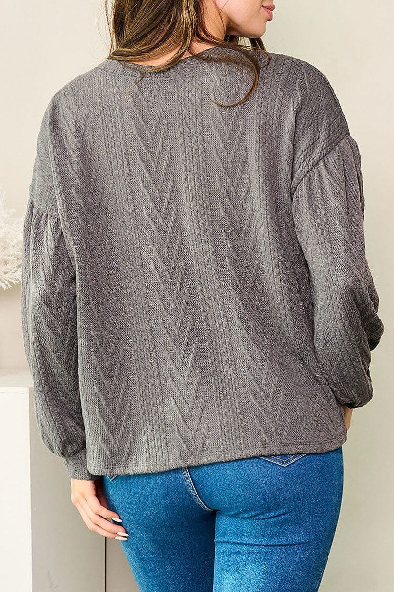 Long sleeve detailed solid top (EFWT3667)