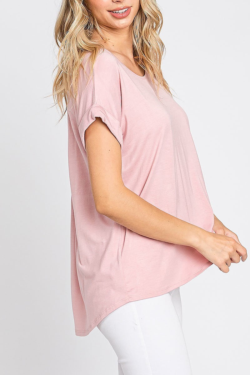 Round neck folded sleeve top (EF5824)