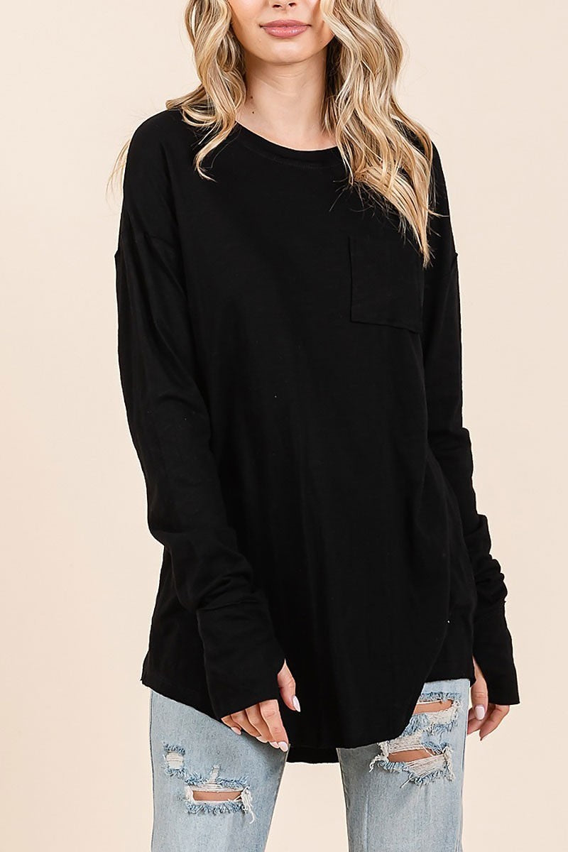 Slouchy oversized tee with patch breast pocket (EDH2297)