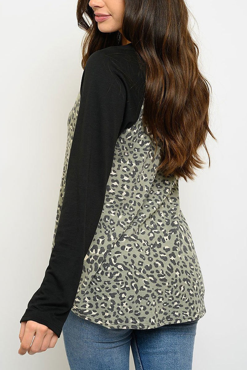 Animal print tunic long sleeve top (EDWT3079)