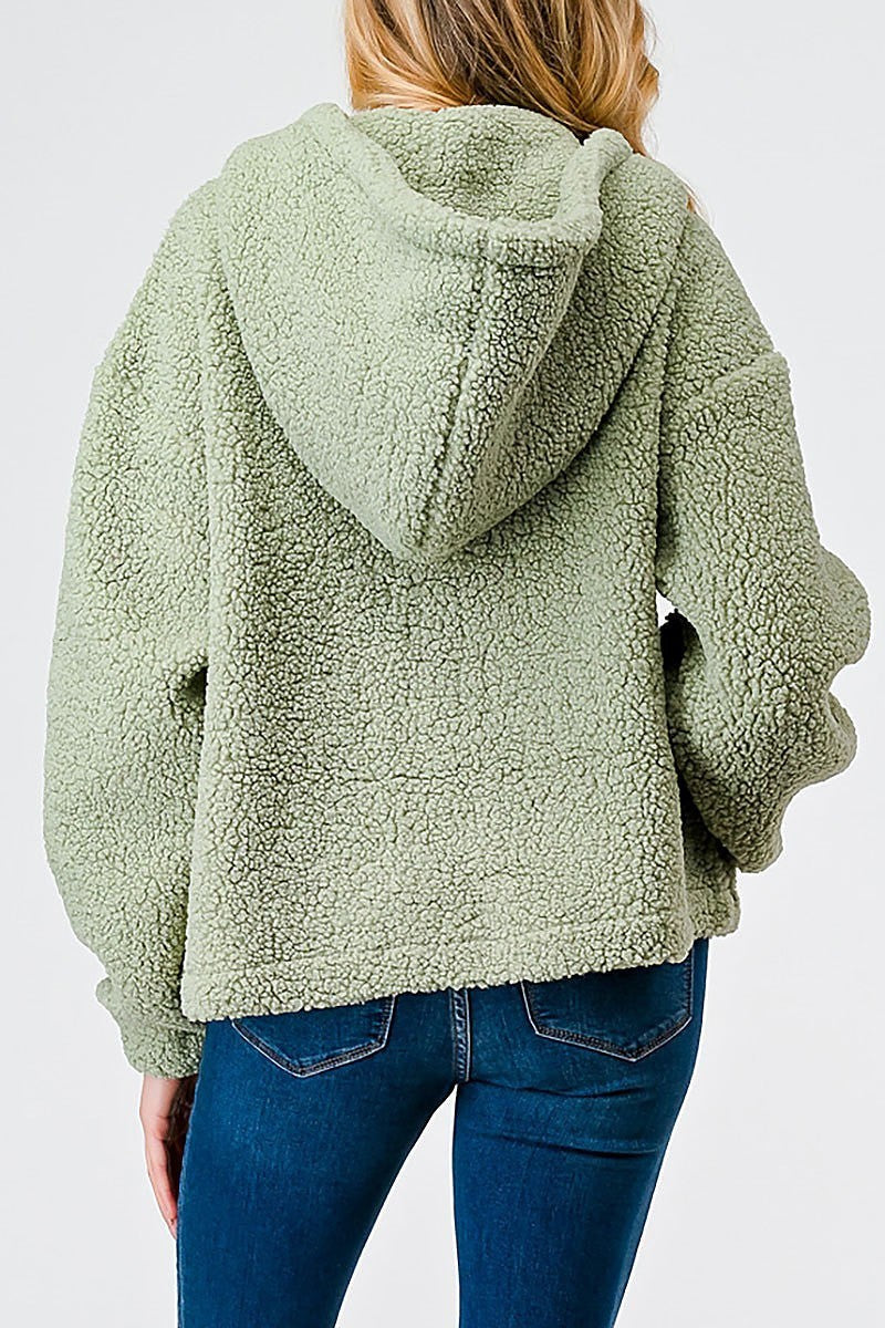 Teddy knit button up pocket detail hooded sweater (TED2023)